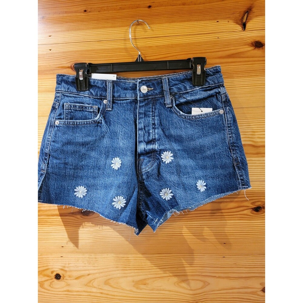 FOREVER 21 Women’s Embroidered Daisies Denim Shorts Frayed/Raw Hem Sz 27 Denim